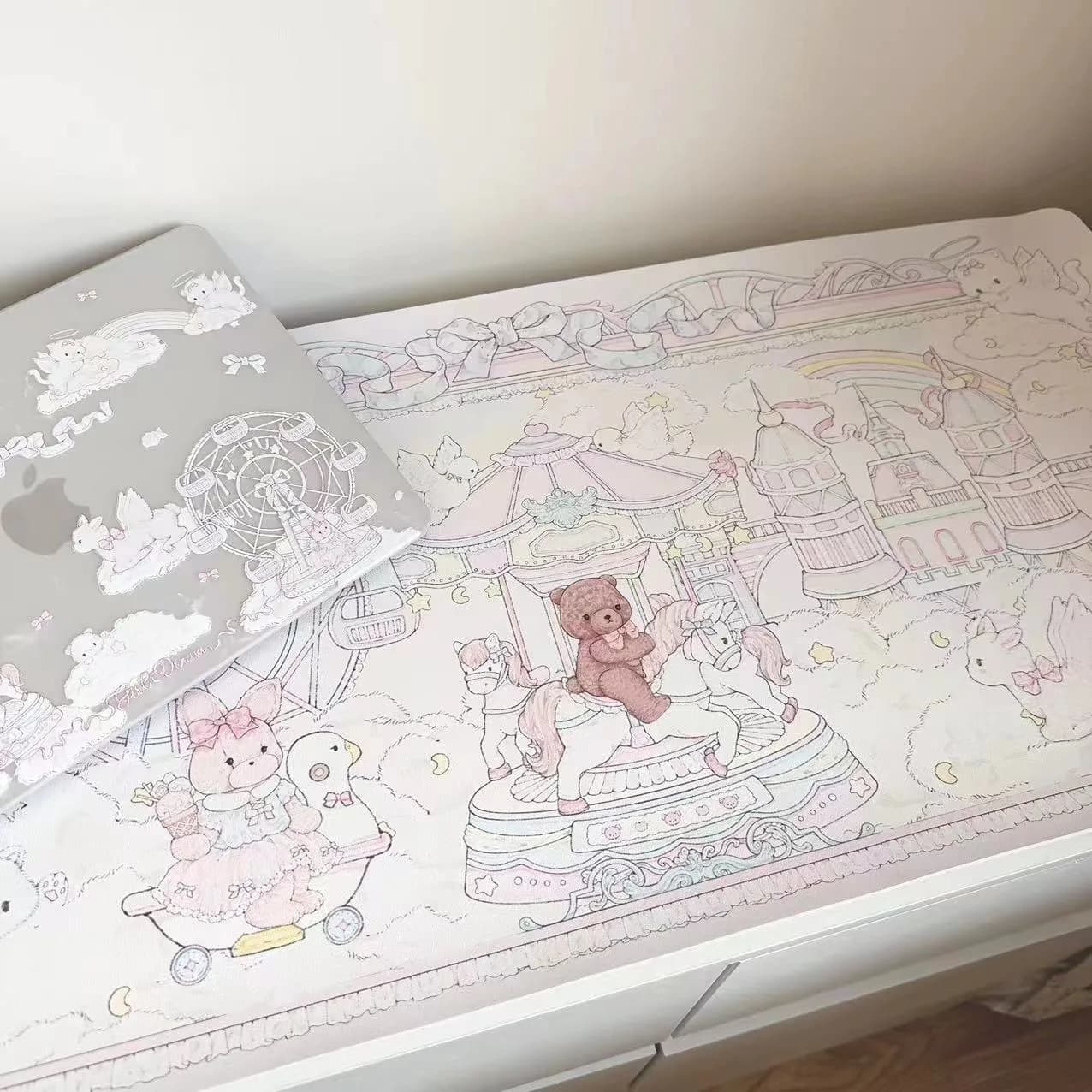 Tappetino da Scrivania in Pelle PU a Forma di Orso Carino, Antiscivolo, Grande XXL, Piccolo Tappetino per Mouse, per PC, Casa e Ufficio, Tappetino per Tastiera Laptop da Gioco