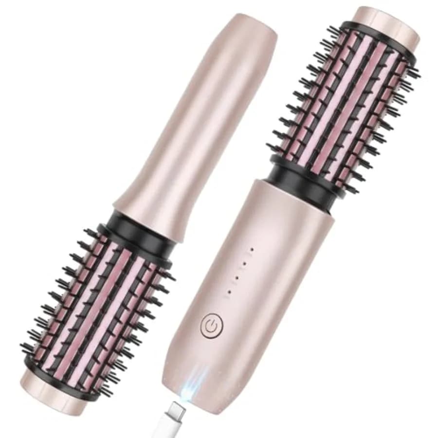 Spazzola Arricciacapelli Senza Fili 3-in-1, Ferro Arricciacapelli Portatile, Nuovo Pettine Lisciante 2024, 7000mAh Ricaricabile USB, Accessorio per Capelli da Viaggio