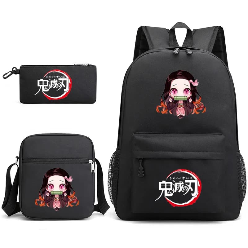 Demon Slayer Anime 3 pezzi/set zaino Nezuko borsa a tracolla per scuola per studenti bambini zaino da viaggio carino regali di compleanno per bambini