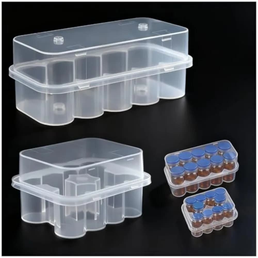 Fiale container 3/5/7/10mL with 2/10/24 Parts, Microtube Plastic Impilable Box, Freezer Pipe Transparent Container, Diabetic Supply