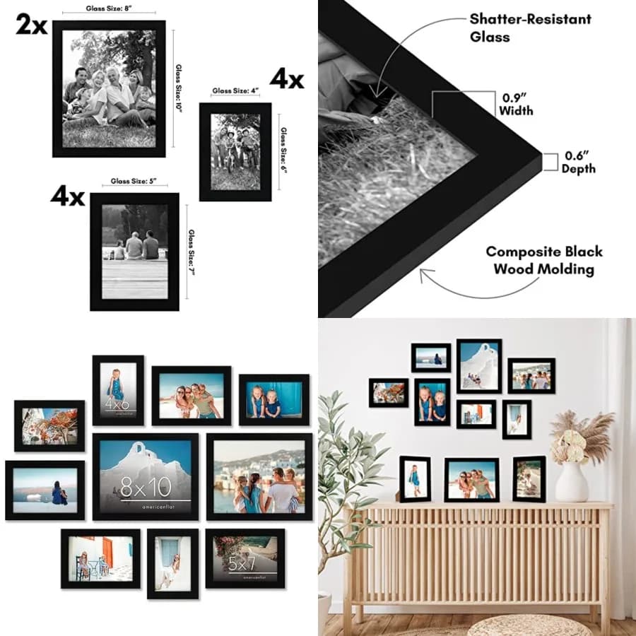 Set di 10 Cornici con Vetro Infrangibile - Set di Cornici da Parete con Due Cornici 8x10, Quattro 5x7 e Quattro 4x6 - Si