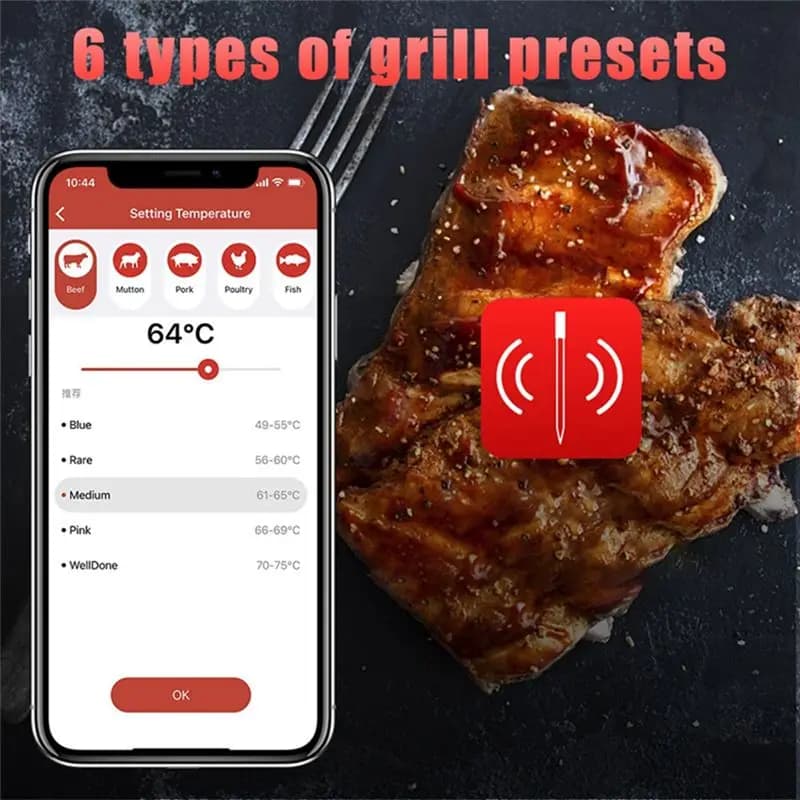 A36R Termometro per alimenti senza fili per carne Cucina BBQ Barbecue Fumatore Cottura di alimenti Termometro digitale Bluetooth intelligente Ottimo regalo