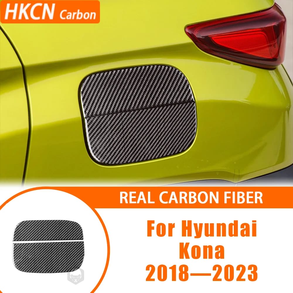 Car accessories Carbon fiber external body kit Decalcomanie fuel pad panel Trim cover Wall decal Edit for Hyundai Kona 2018—2023