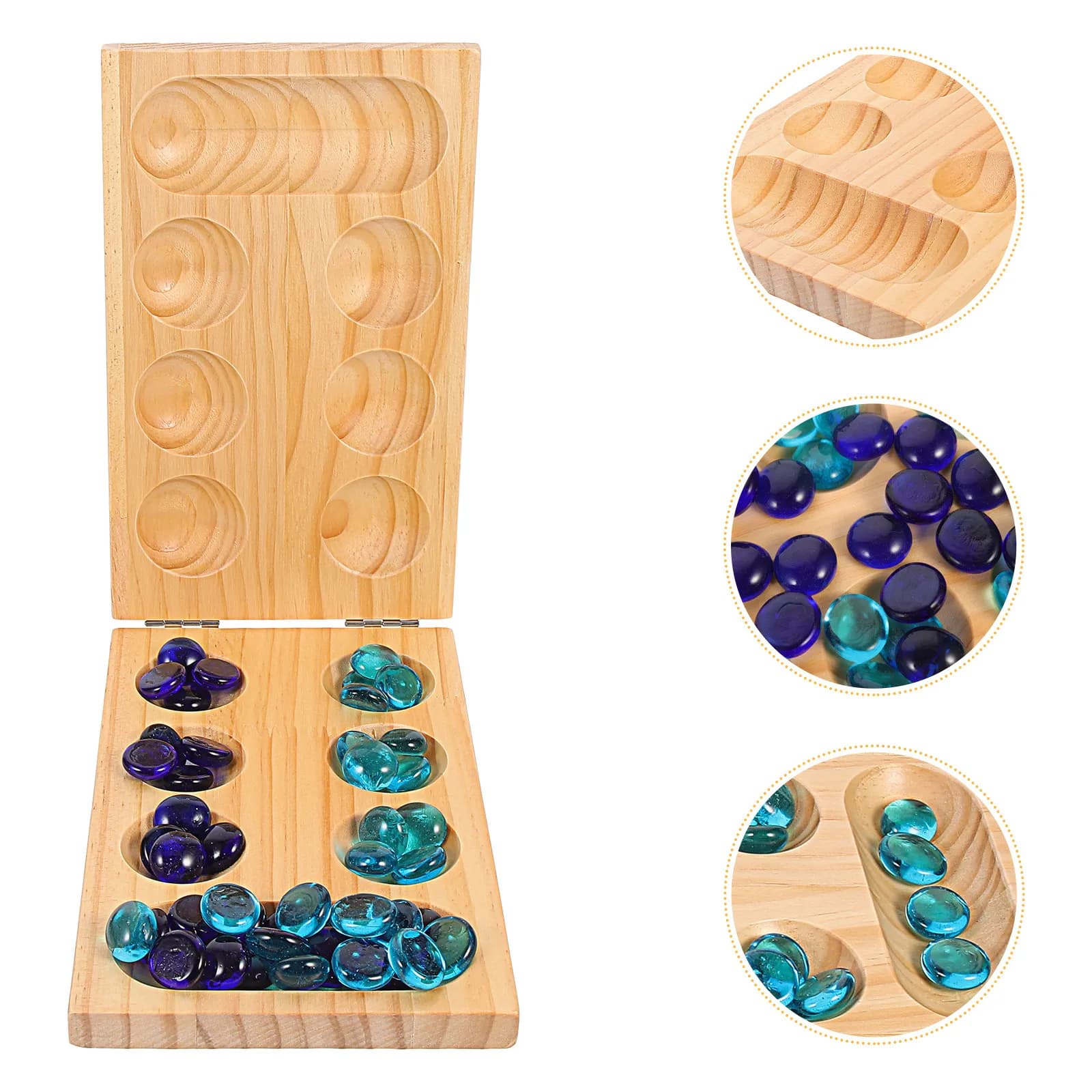 Set da Gioco Mancala Pieghevole in Legno con Pietre Preziose, Scacchi Leggeri e Portatili, Gioco da Tavolo per Famiglie e Feste