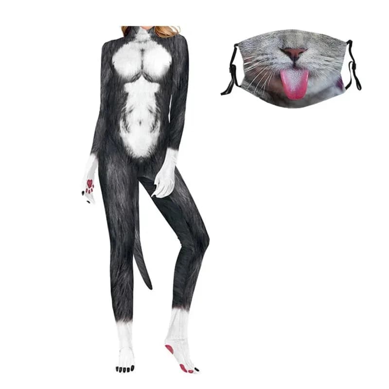 2025 Halloween Cosplay Sexy Bodysuits with Tail Mens Leopard Cosplay Womens Sex Cat Costume with Mask Cow Bear Dress Up To Hallo