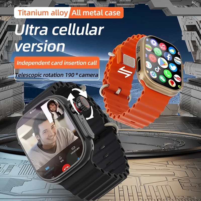 Smartwatch CD300 with 2,39 Inch Amoled Screen, 5G LTE, OS 15.0, Rotating Camera, GPS, WiFi, Compass, SIM Card Slot - Latest Model
