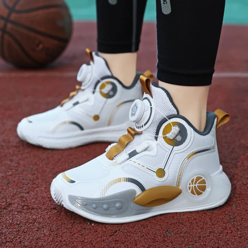 Men's Basketball Shoes 2024 New Rotating Button Breathable Sports Shoes Non-slip Running Shoes Light for Kids