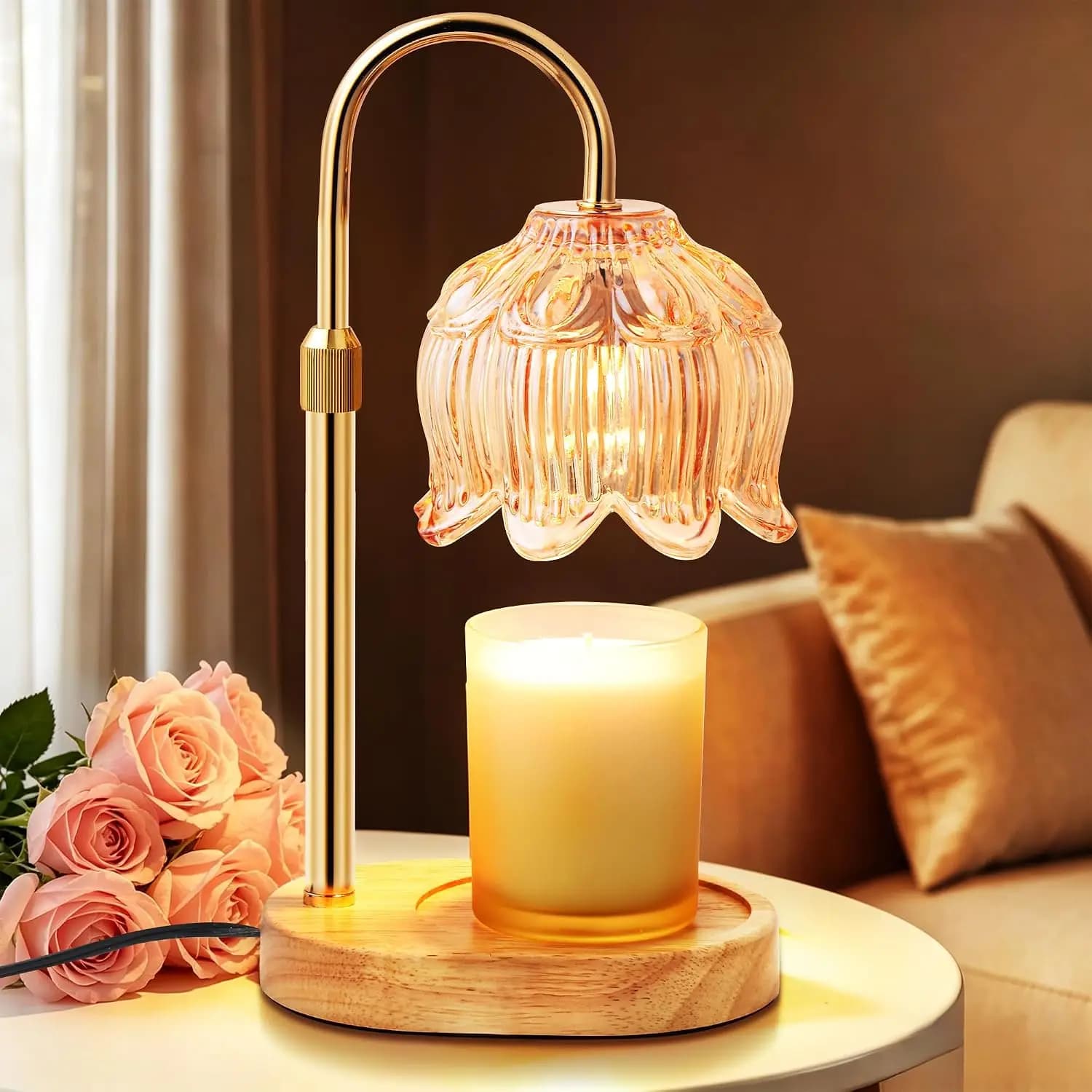 Flower Candle Warmer Lamp for Jar Candles with Timer & Dimmer, Adjustable Height, Flameless Wax Warmer, Cozy Home Decor