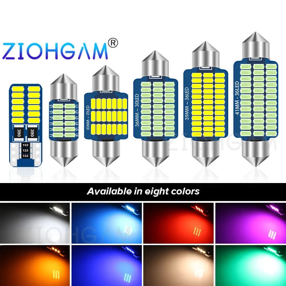 ZIOHGAM 2PCS C5W C10W Festoon Car Interior Luce Led 31mm 28mm 31mm 36mm 39mm 41mm T10 W5W BA9S T4W Lampada di segnalazione Lampadina Bianco caldo