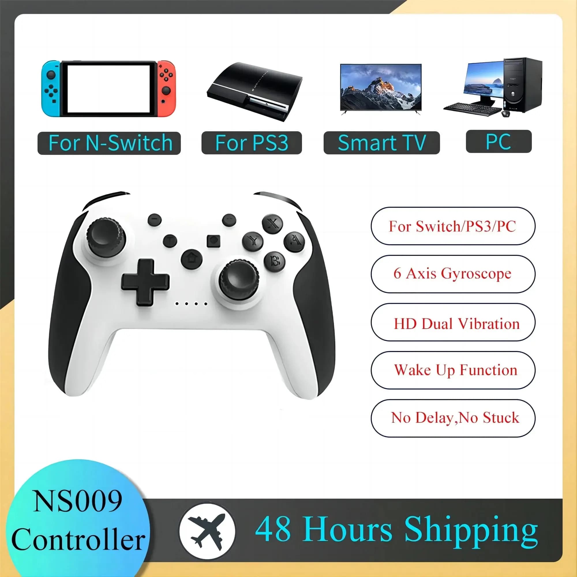 GAMINJA NS009 Bluetooth Gamepad Wireless Game Controller for Nintendo Console Switch PS3 PC Windows 7 10 Joystick Double Vibration