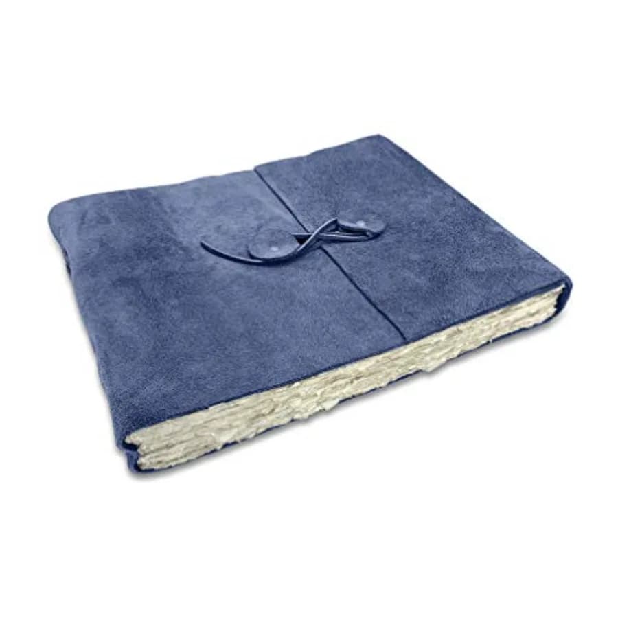 Blue Leather Watercolor Journal - 10" x 12.5" - Large Genuine Leather Album with Handmade Deckle Edge Paper for Watercolor Albu
