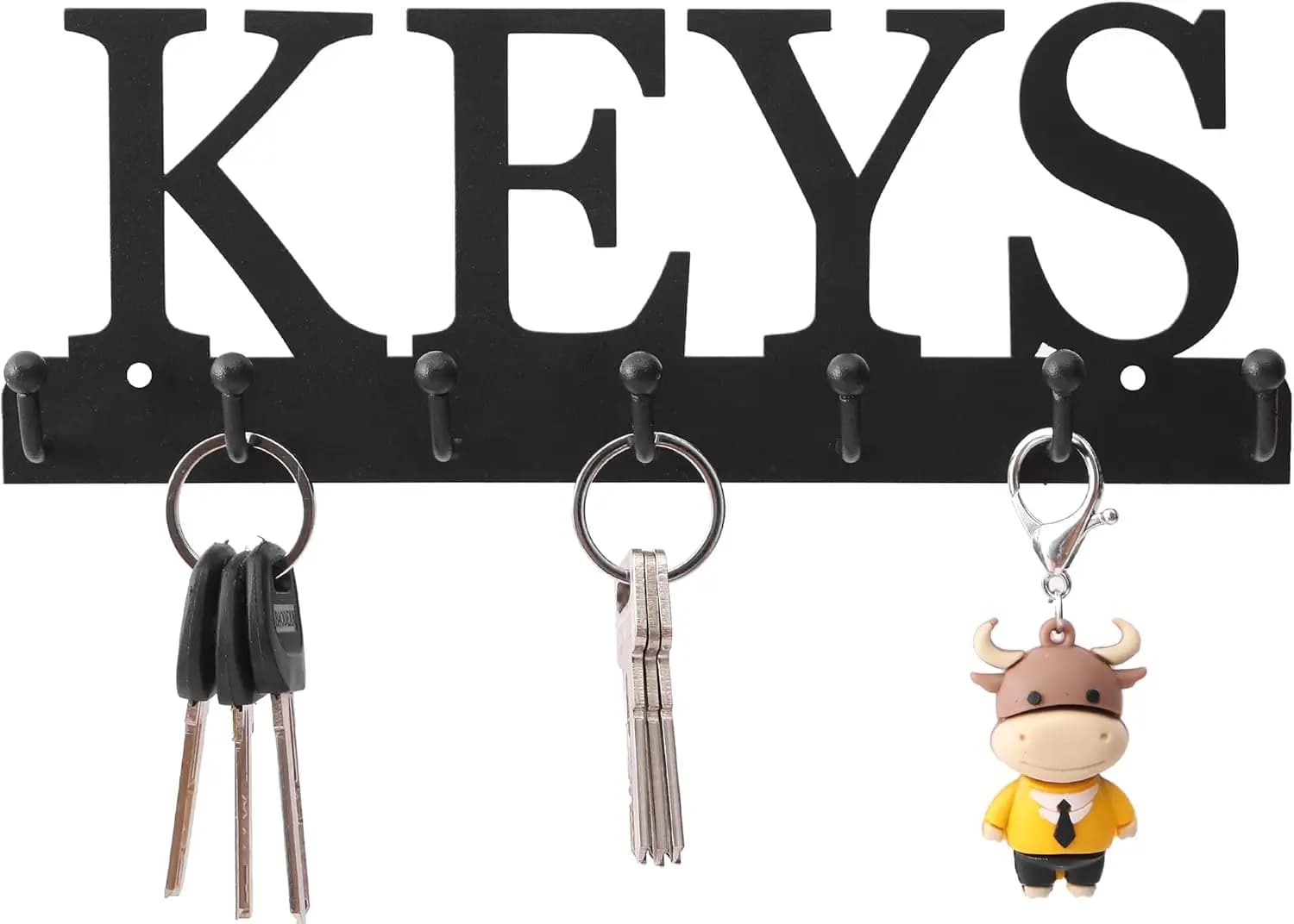 Key Holder Wall Mounted Key Hooks for Wall Decorative with 7 Hooks Black Metal Key Organizer Rack Hanger for Entryway, Front Door, Hallway, Office 10X3.7 Inches