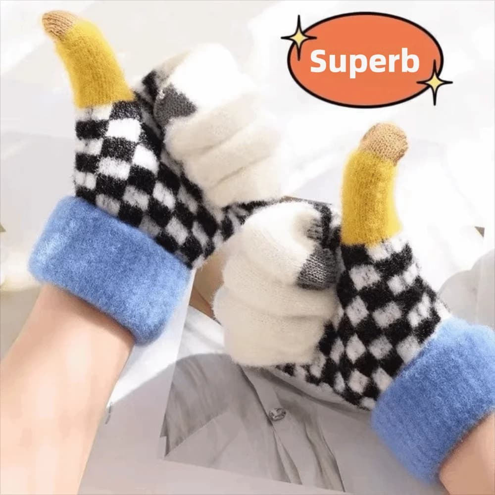 Guanti lavorati a maglia con touchscreen alla moda Guanti con dita intere a righe Guanti antivento ispessiti Caldi invernali