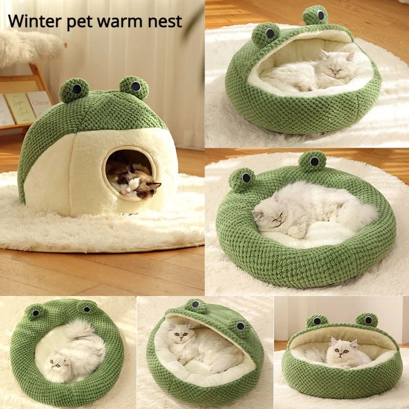 Nuova Cuccia Invernale per Animali Domestici, Tana Calda per Cani, Villa per Gatti, Materasso in Peluche, Cuccia Semi-Chiusa a Forma di Rana per Gattini e Cuccioli, Accessori per Animali