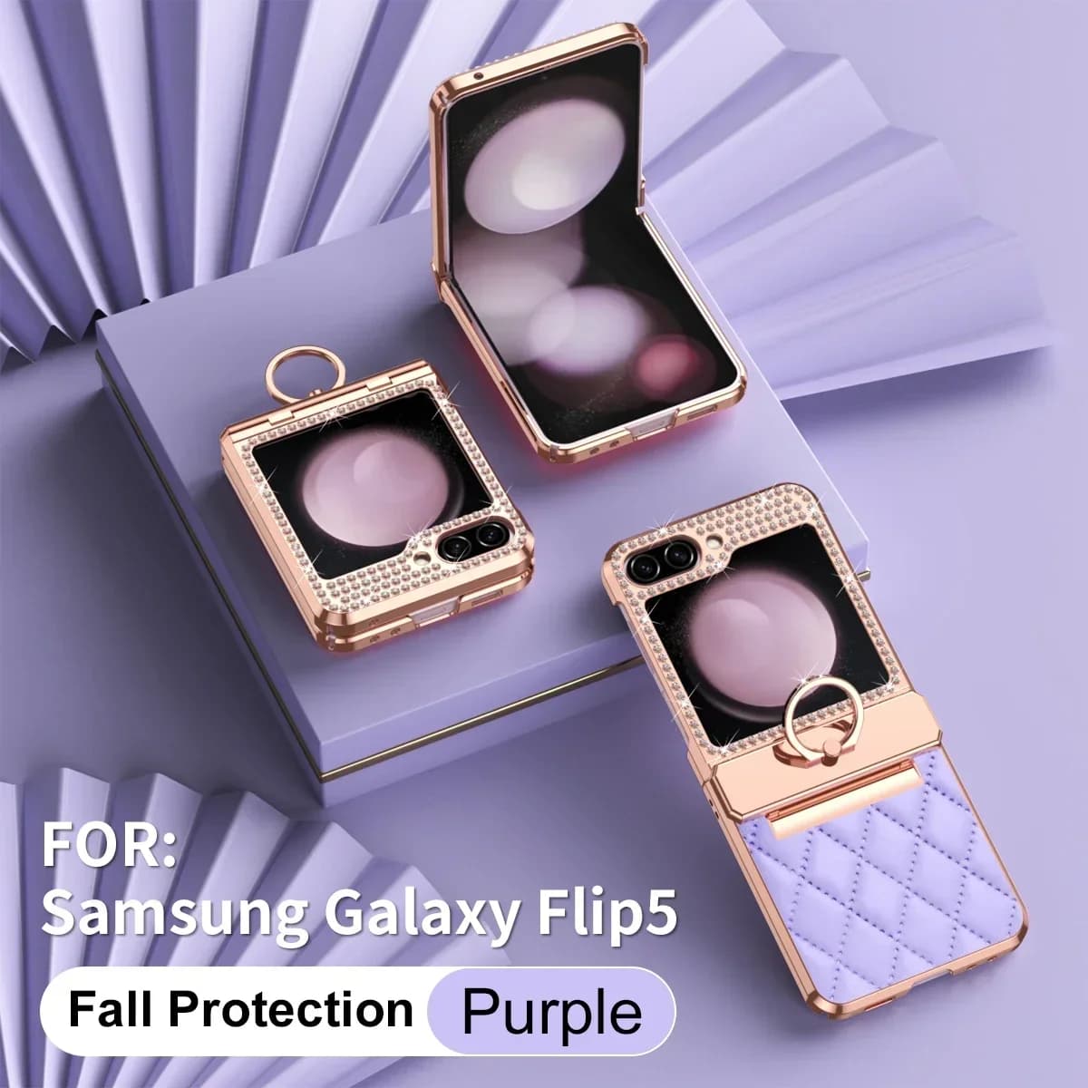 Copertura in plastica con cerniera ad anello con diamante glitterato per Samsung Galaxy Z Flip 7 FE 6 5 4 3 5G con custodia per telefono placcatura in pelle Pu K02