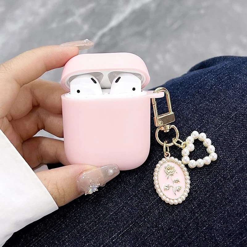 Heart Shaped Earrings Case with Pink Pearl for AirPods Pro3/Pro2/Pro Airpods 1/2/3/4 Headphone Case for earphones