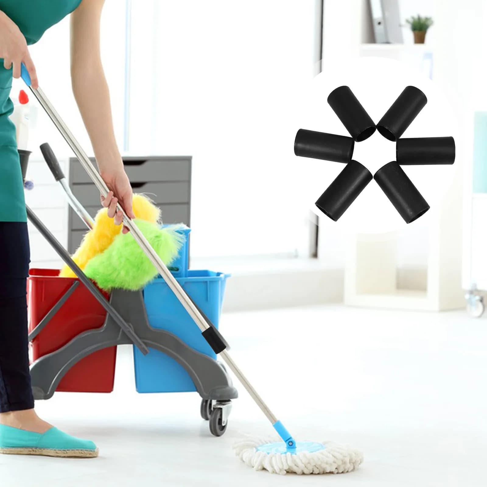 6 Pezzi Coperture Centrali per Manici di Mop, Ricambio per Asta Telescopica in Plastica, Antiscivolo, per Strumenti di Pulizia
