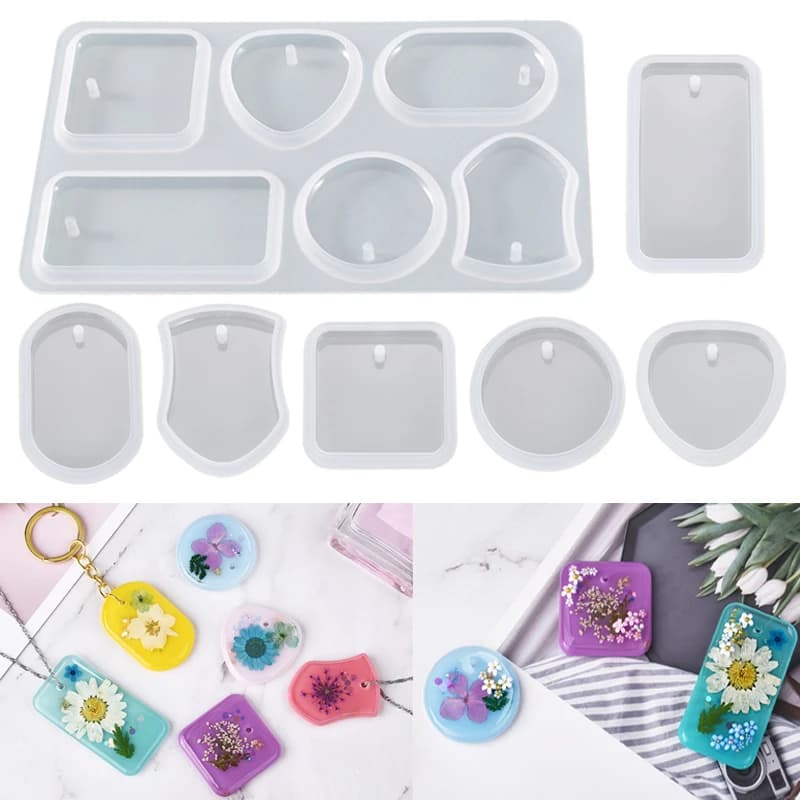 Ciondolo portachiavi fai da te Set di stampi in Silicone stampo in resina epossidica di cristallo ciondoli rettangolari rotondi creazione di gioielli decorazione di stampi per colata