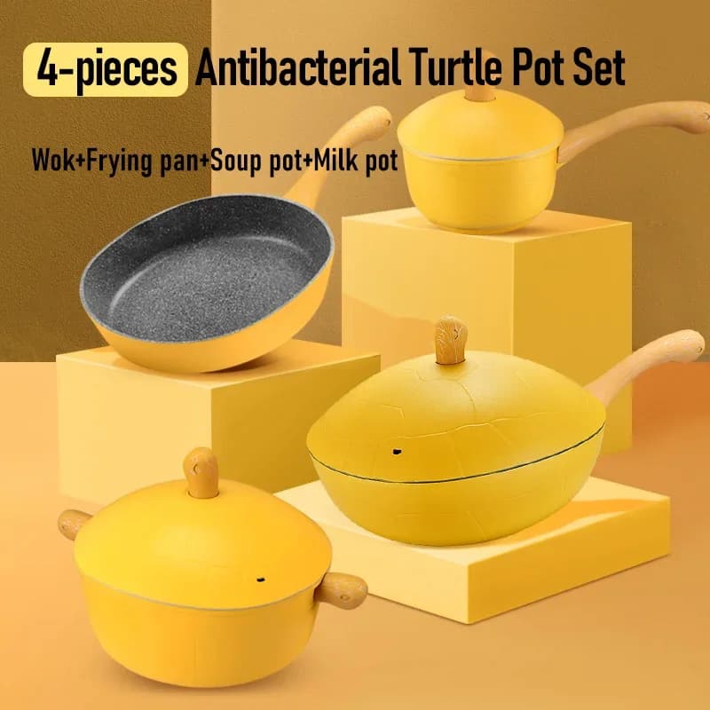 z Popolare 4 pezzi Set di pentole tartaruga carina Padella antiaderente Pentola da cucina Wok e pentola per zuppa Padella antiaderente in pietra medica Se