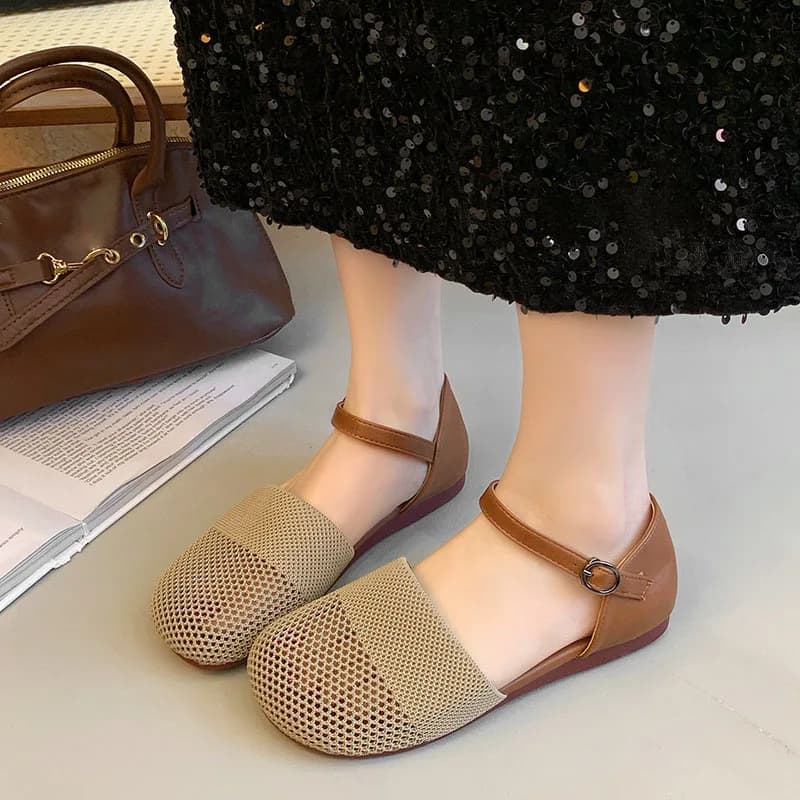 Nuovi Sandali Estivi Primaverili 2025 per Donne, Scarpe Casual con Tacco Basso, Punta Rotonda e Cinturino alla Caviglia, Colore Nero