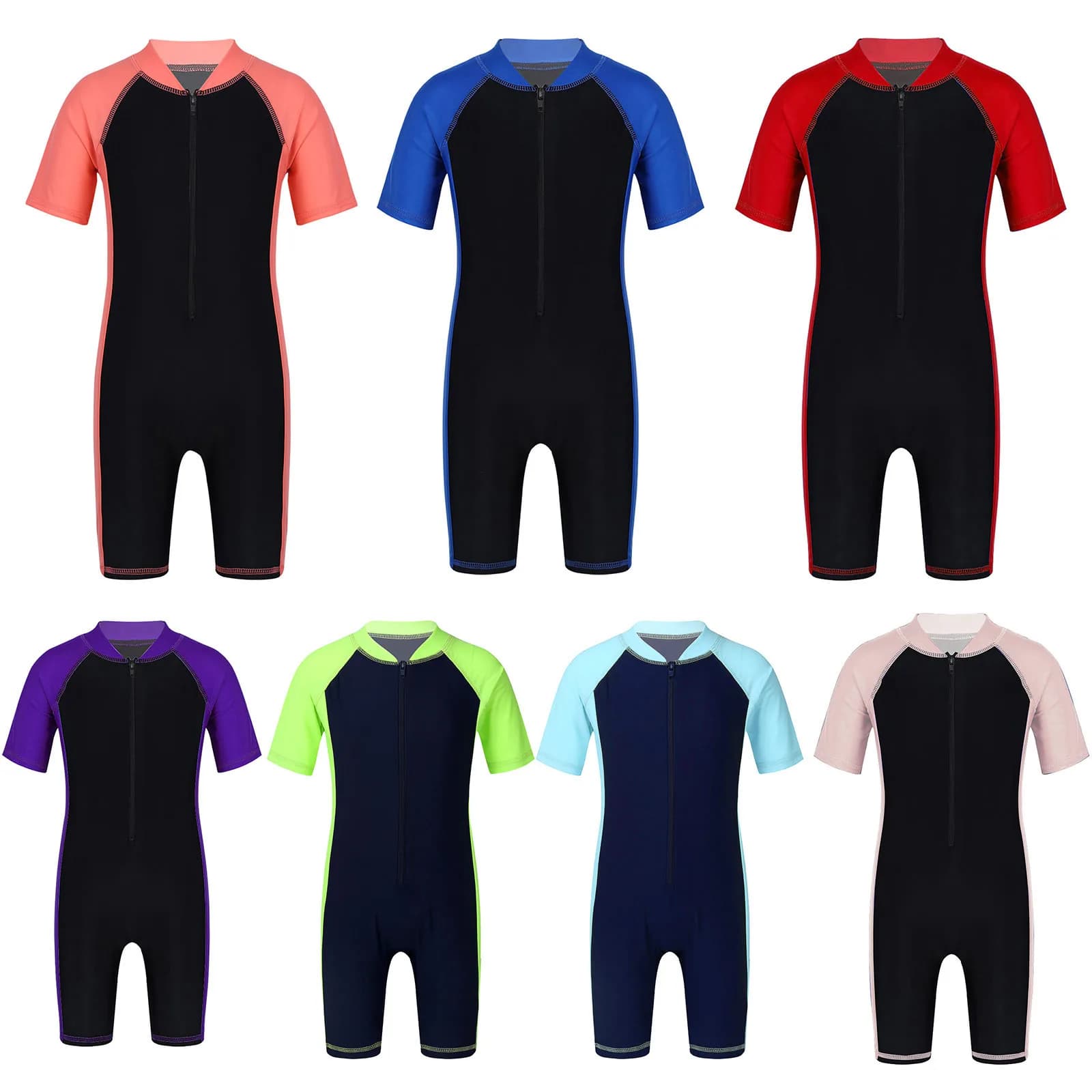 Mute Bambini Ragazzi Ragazze Costumi da bagno Costumi da bagno Maniche corte Body con cerniera Shorty Unitard Costume da bagno per bambini Muta