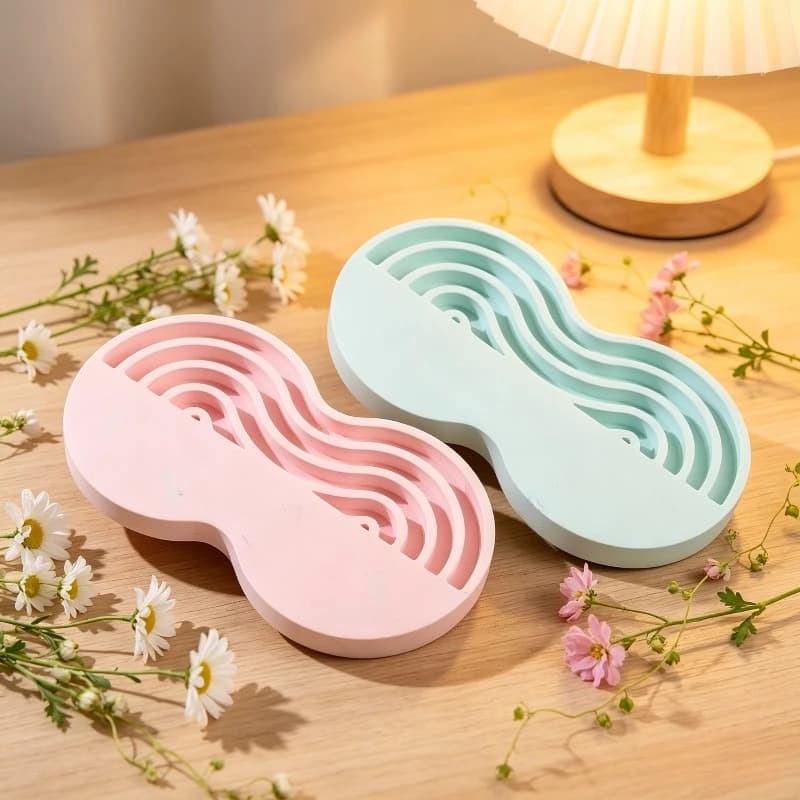 Resin silicone mold, double oval layered wave-shaped candle holder mold, textured inner surface soft decorative piece mold