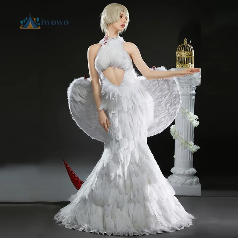 Anime Delicious in Dungeon Cosplay Falin Touden Costume in the shape of white feathers uniform dress Halloween masked party dresses