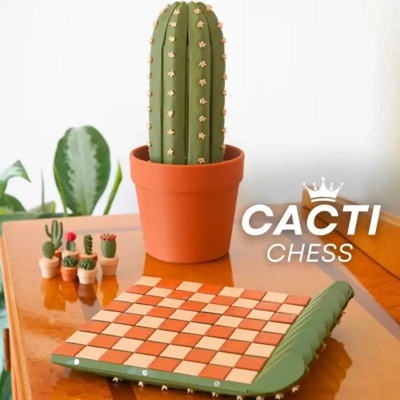 Set di Scacchi in Resina Stampata 3D a Forma di Cactus, Ornamento da Scrivania Pieghevole, Gioco d'Intrattenimento per Ufficio e Casa, Regalo Anti-Stress