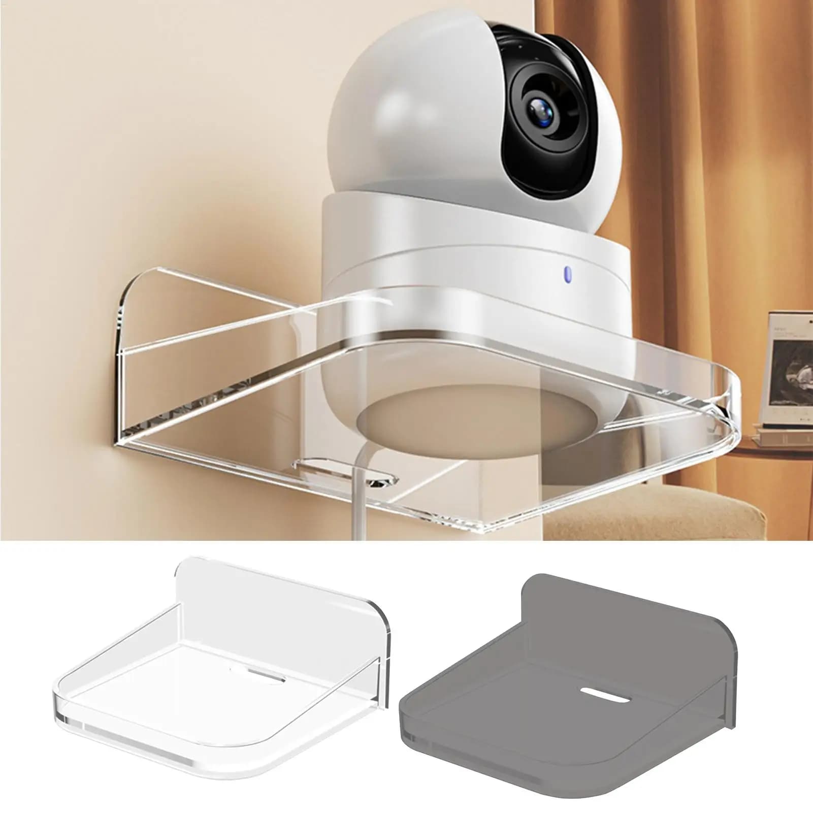 Scaffali per fotocamera in acrilico trasparente, senza perforazione, supporto per baby monitor, mini altoparlante, mensola galleggiante adesiva per organizer per ufficio domestico