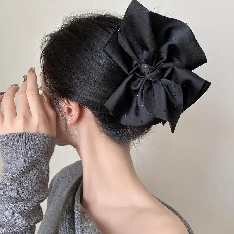 Black Large Bow Hair Claw For Women Girls Elegant Temperament Ponytail Shark Clip Fashion Hair Accessories Gift'