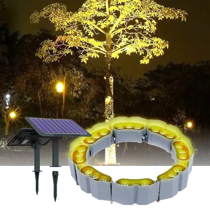 Lampada Solare ad Anello per Alberi 8x3W con Sensore Crepuscolare, Supporto per Pali, Illuminazione LED per Giardini Esterni