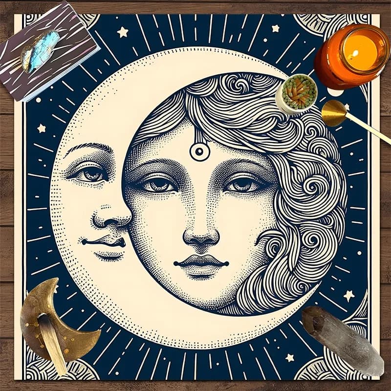 Telo Altare Quadrato Dea della Luna per Tarocchi, Lettura e Divinazione, Decorazione Altare, Tovaglia