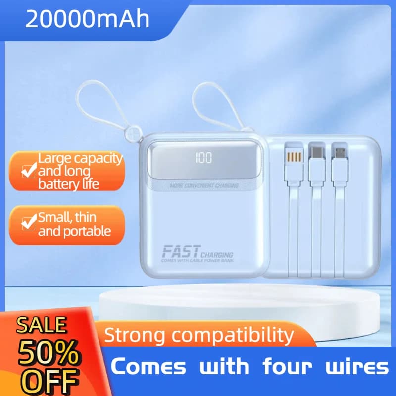 Certificazione 3c da 20000 mAh La ricarica super veloce da 22,5 W viene fornita con un piccolo banco di alimentazione portatile a quattro fili per IPhone Xiaomi Samsung