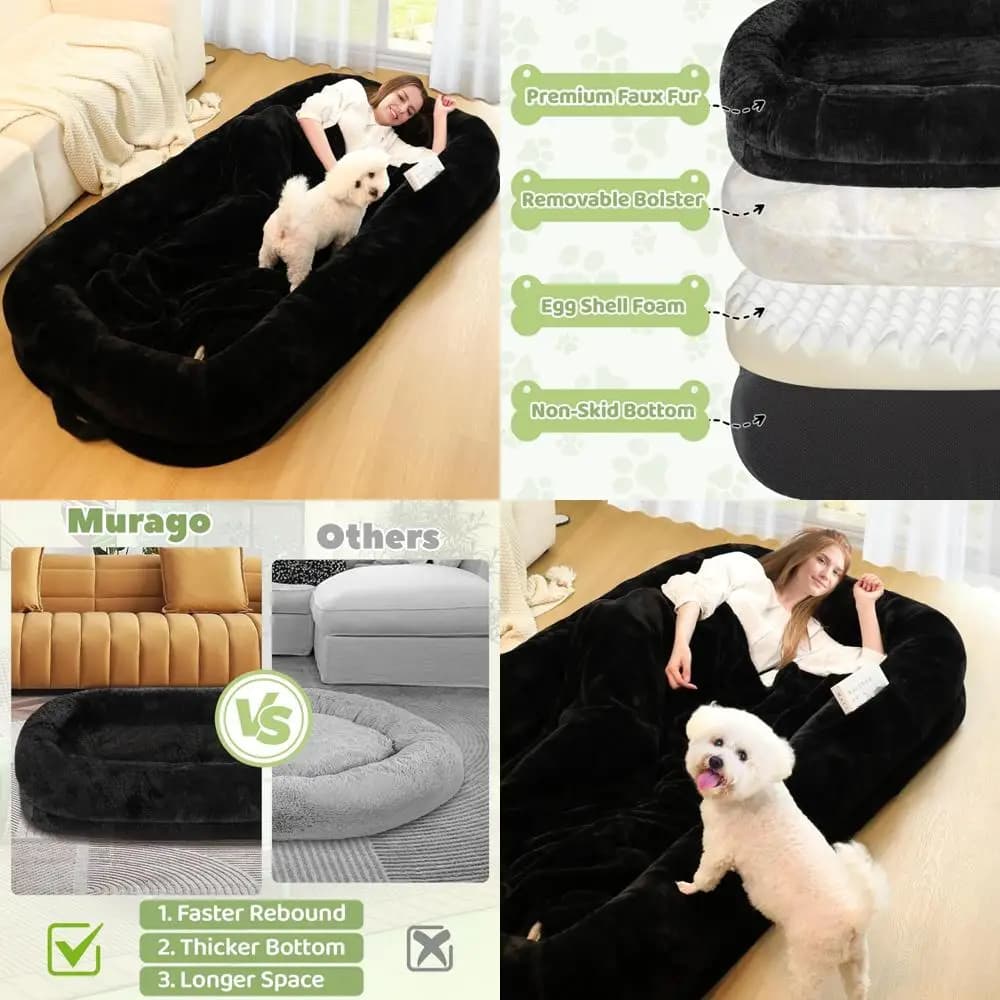 adult orthopedic dog bed - 43"x10"x71", removable cover, black