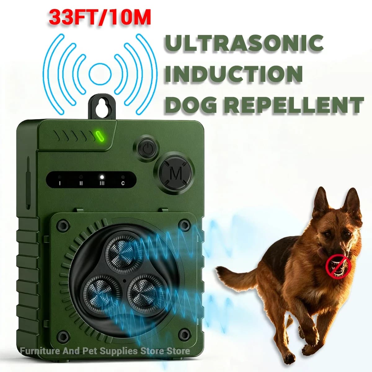33FT/10M Bark Repellent Automatic Ultrasonic Dog Anti-Bark Device Rechargeable High Power Indoor & Outdoor Dog Barking Stopper