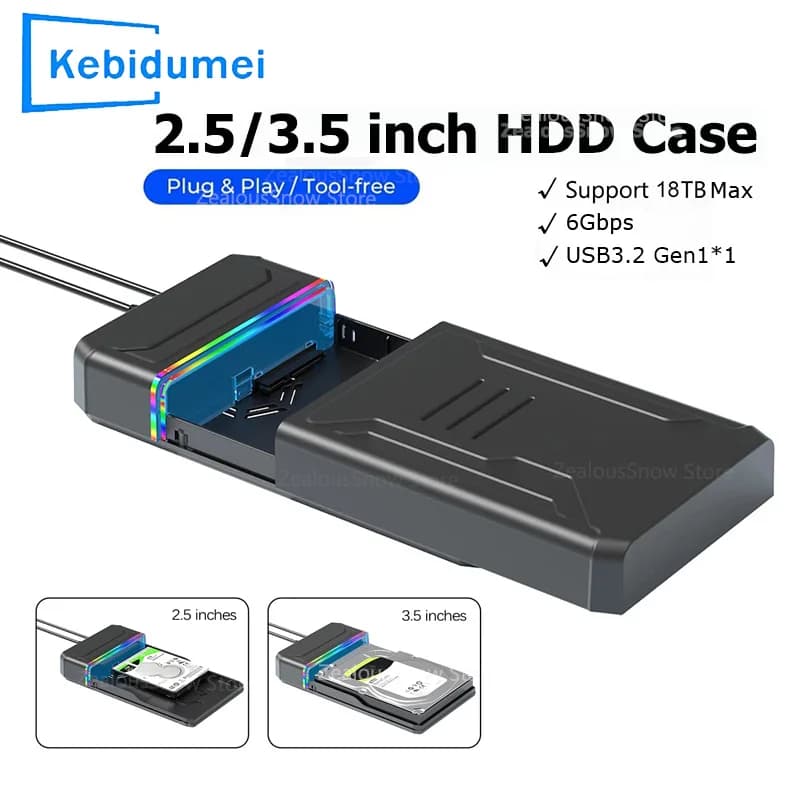 Custodia per HDD da 3,5 '' 2,5'' Adattatore SATA a tipo C Custodia per disco rigido esterno Disco SSD da 3,5 pollici Fino a 6 Gbps Scatola HDD da 18 TB per PC
