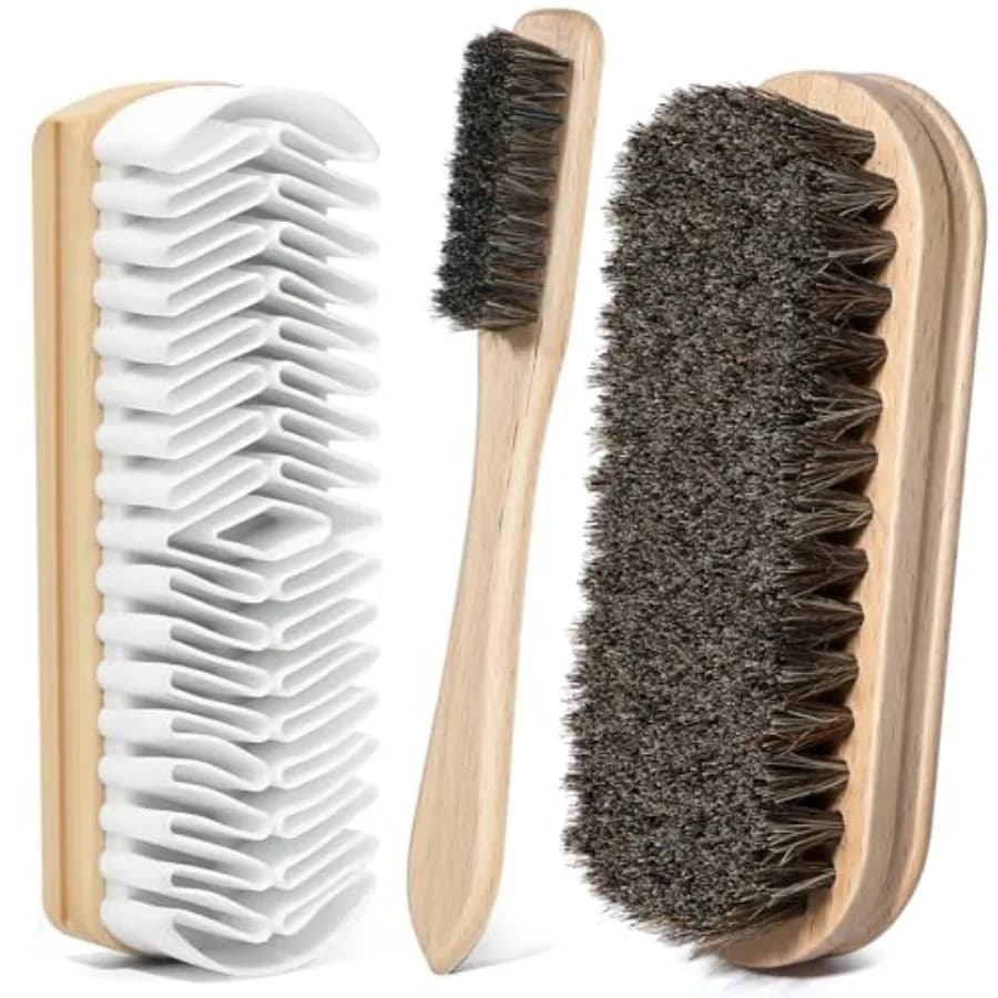 3Pcs Shoe Brush, 2026 Version Suede Eraser, Premium Shoe Polish Brush, Long-Lasting Shoe Cleaning Brush, Horsehair Shoe Brush S