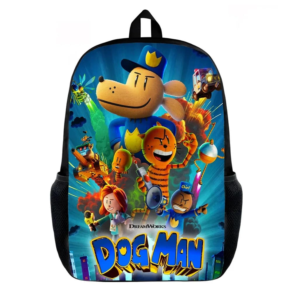 Dog Man Cartoon Zaino Borse per studenti scolastici Borse per libri con cerniera da 40 cm/15,7 pollici Laptop Mochila Regalo di compleanno per bambini