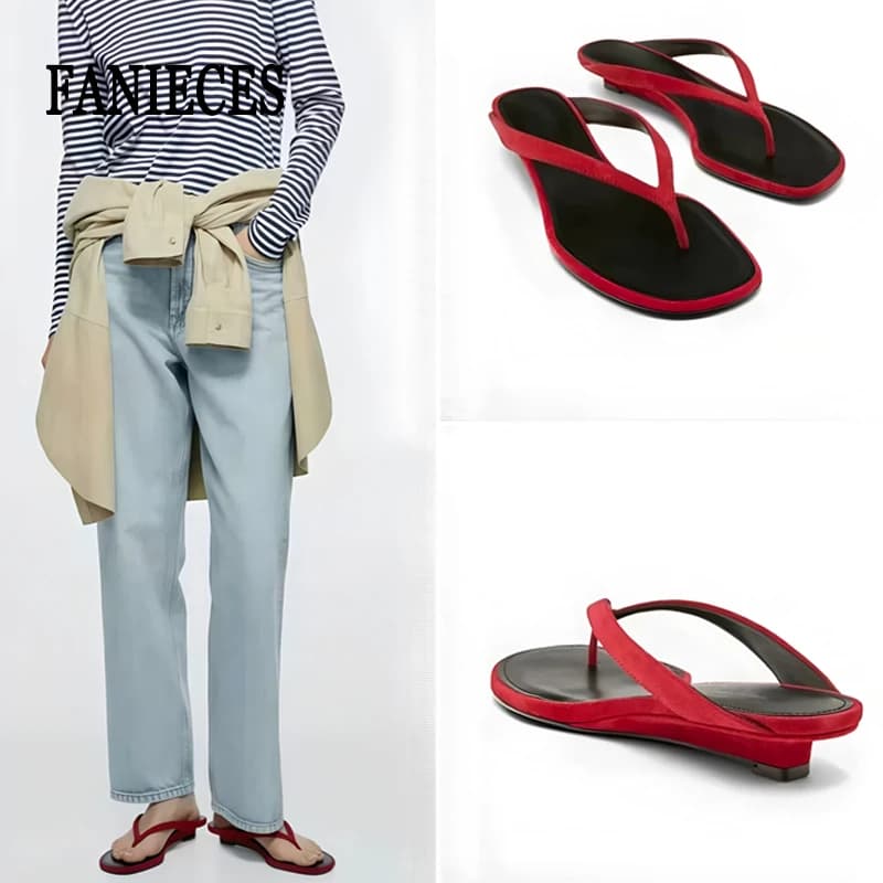 ZAROY Ciabatte infradito rosse da donna, estive, con punta quadrata, tacco basso sottile, casual, da spiaggia, sandali e mules