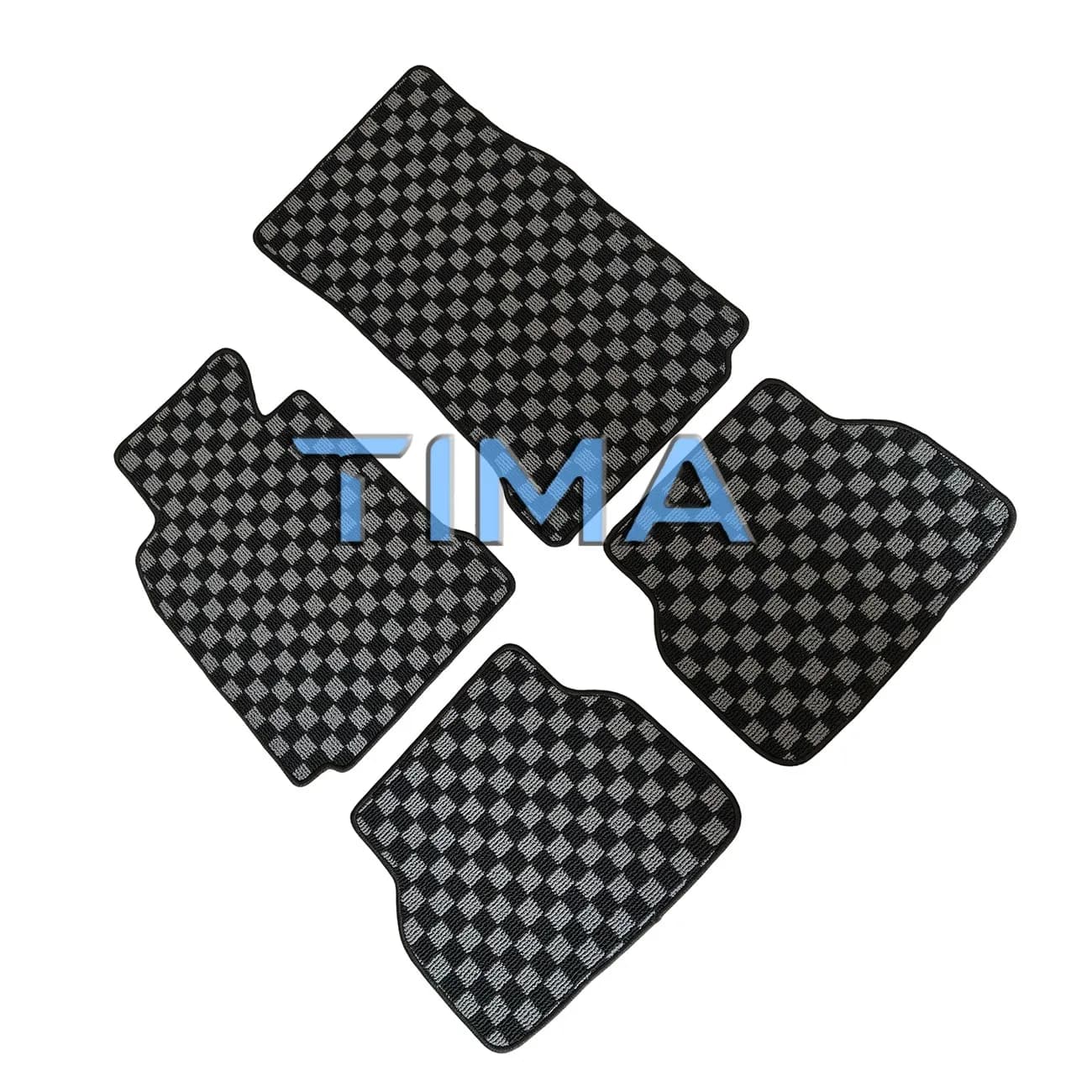 4PCS JDM CHECKERED Racing Fabric Car Floor Mats For 1995-2004 BMW E39 5 Series Sedan LHD