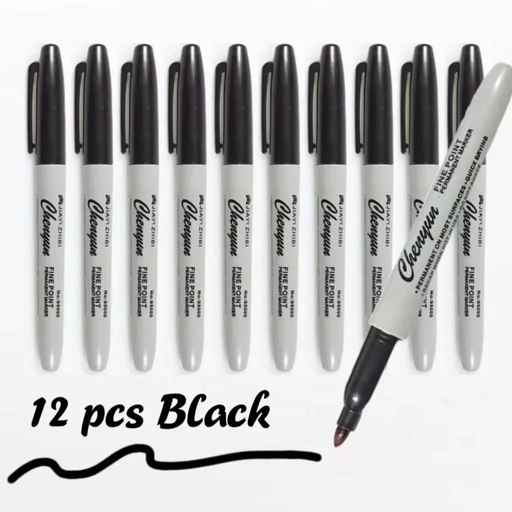 Set da 12 pennarelli permanenti neri, punta fine, impermeabili, ad asciugatura rapida, resistenti e di lunga durata, penna da disegno per pittura artistica