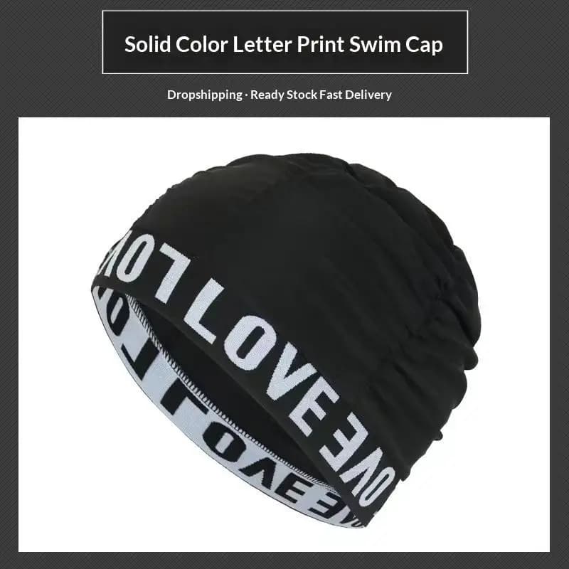 Women's Pleated Swimming Cap With Love Print, Soft & Comfortable, Long Hair & Ear Protection For Adults, Non-Slip & Extra Large