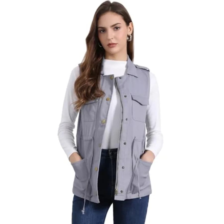 Gilet cargo da donna Allegra K con zip, senza maniche, stile utility
