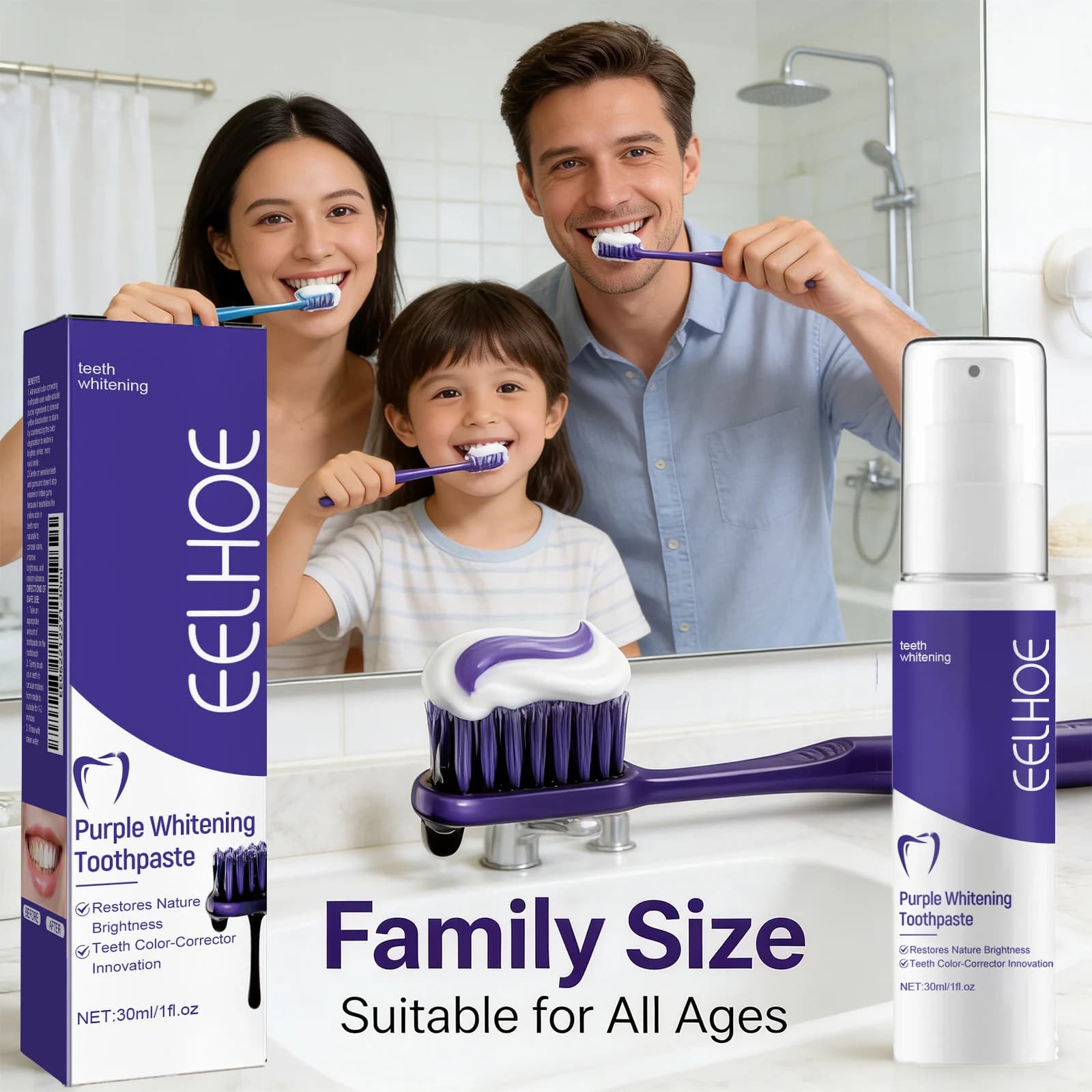 Purple whitening toothpaste that effectively removes dental plaques and yellow spots, inhibits the growth of bacteria, toothpaste for oral hygiene