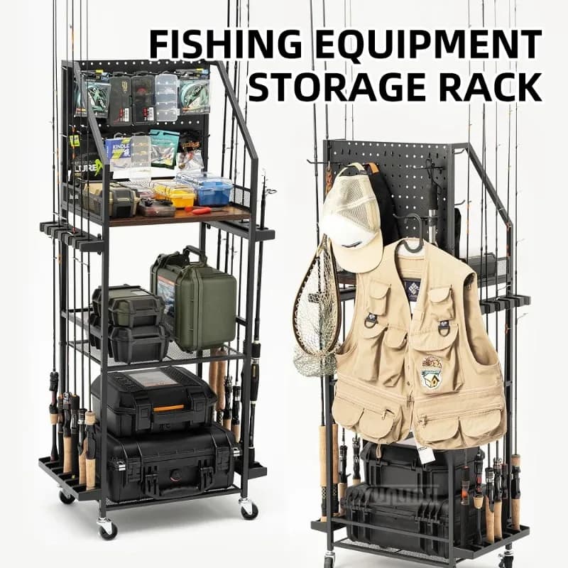 Espositore Originale per Attrezzatura da Pesca, Porta Canne e Mulinelli, Organizzatore per Auto e Casa