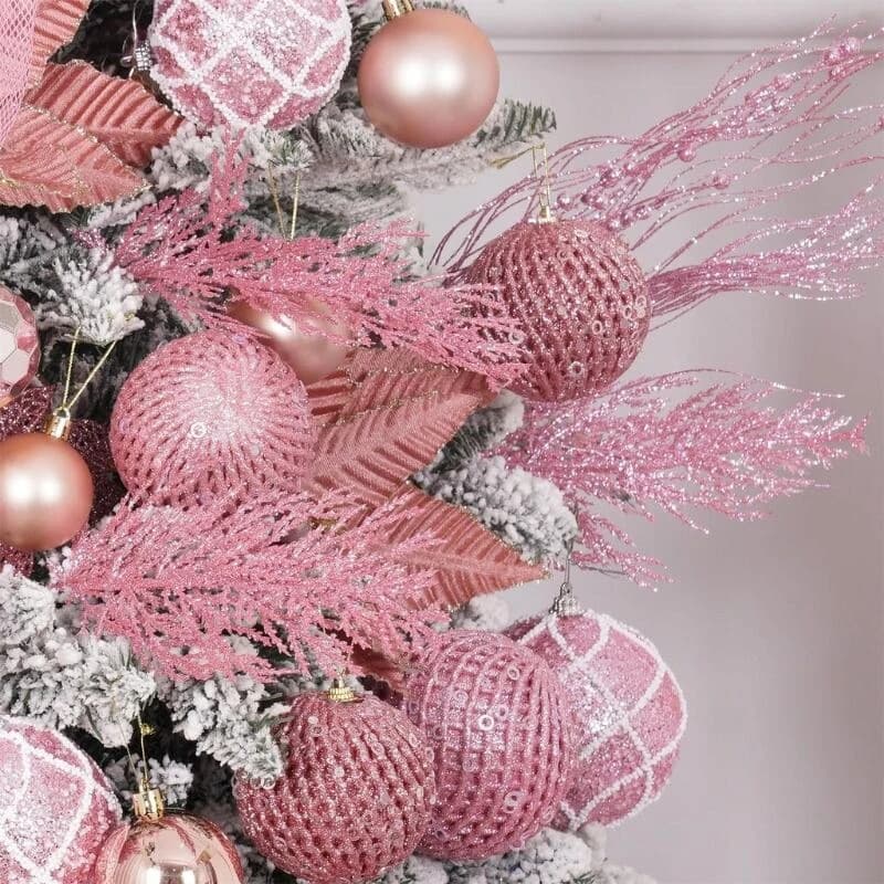 5Pcs Christmas Artificial Pine Leaves Branches Gold Simulated Plants Glitter Garland Xmas Tree Home New Year Decoration