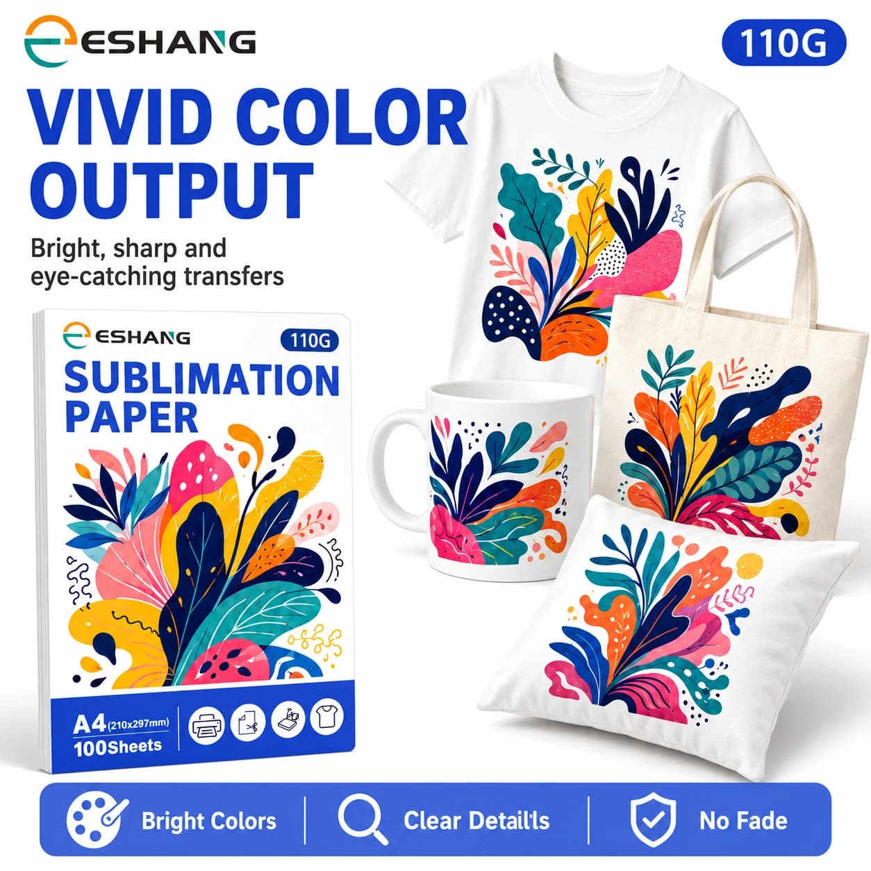 A4 Sublimation Paper 110G, 100 Sheets Heat Transfer Paper for Inkjet Printers, Fast Dry Transfer Paper for T-Shirts, Mugs, Bags
