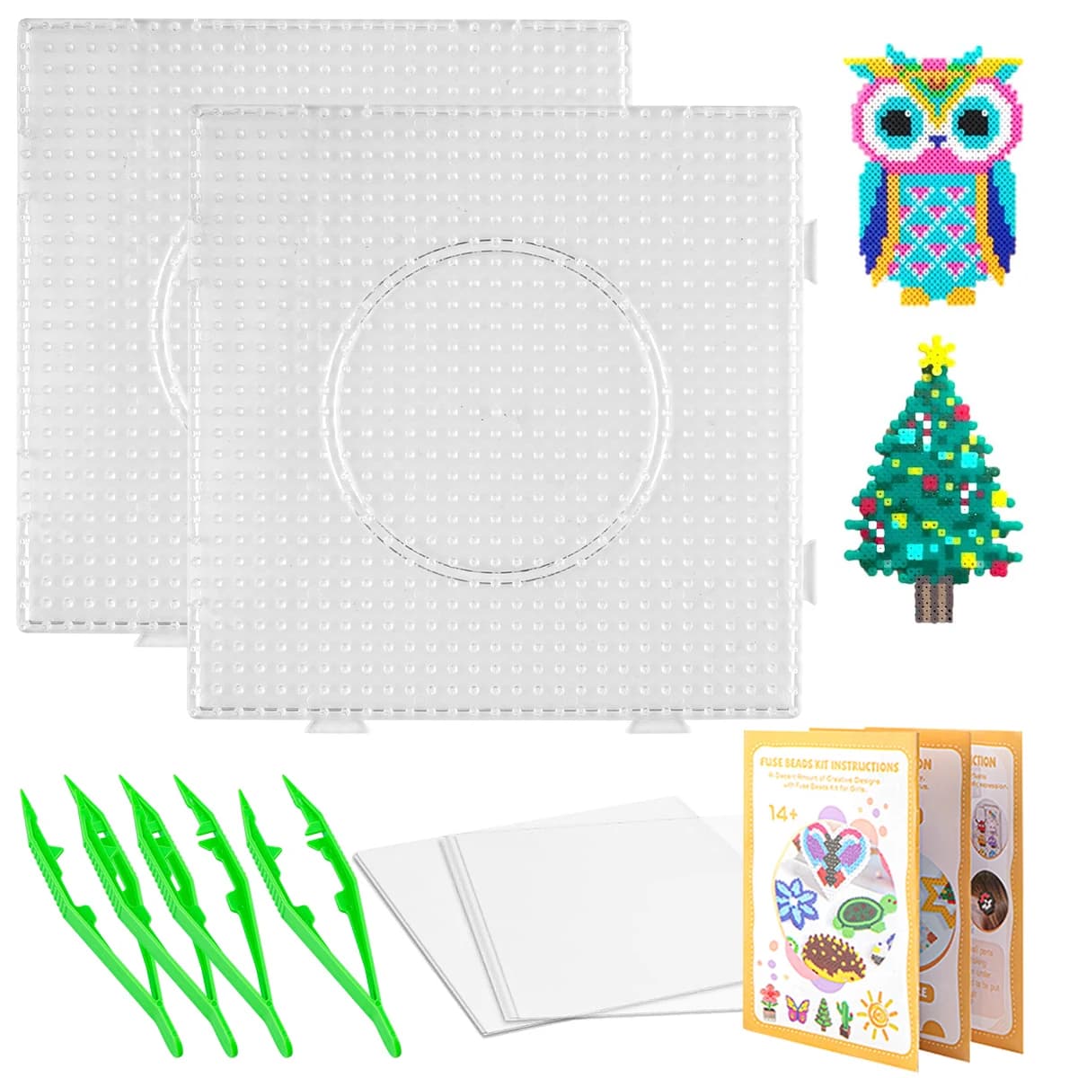 Kit di perline fuse per bricolage, con grande pannello quadrato/circolare, dotato di istruzioni, carta da stirare e pinzette