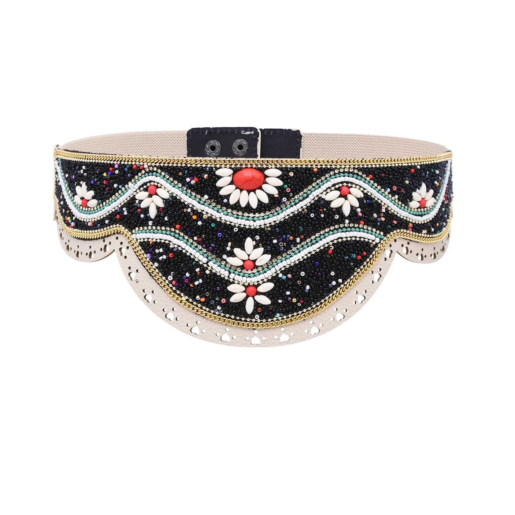 Bohemian Beads Flower Women Belt Ethnic Statement Wide Elastic Body Chain Belt for Girls Women Dress