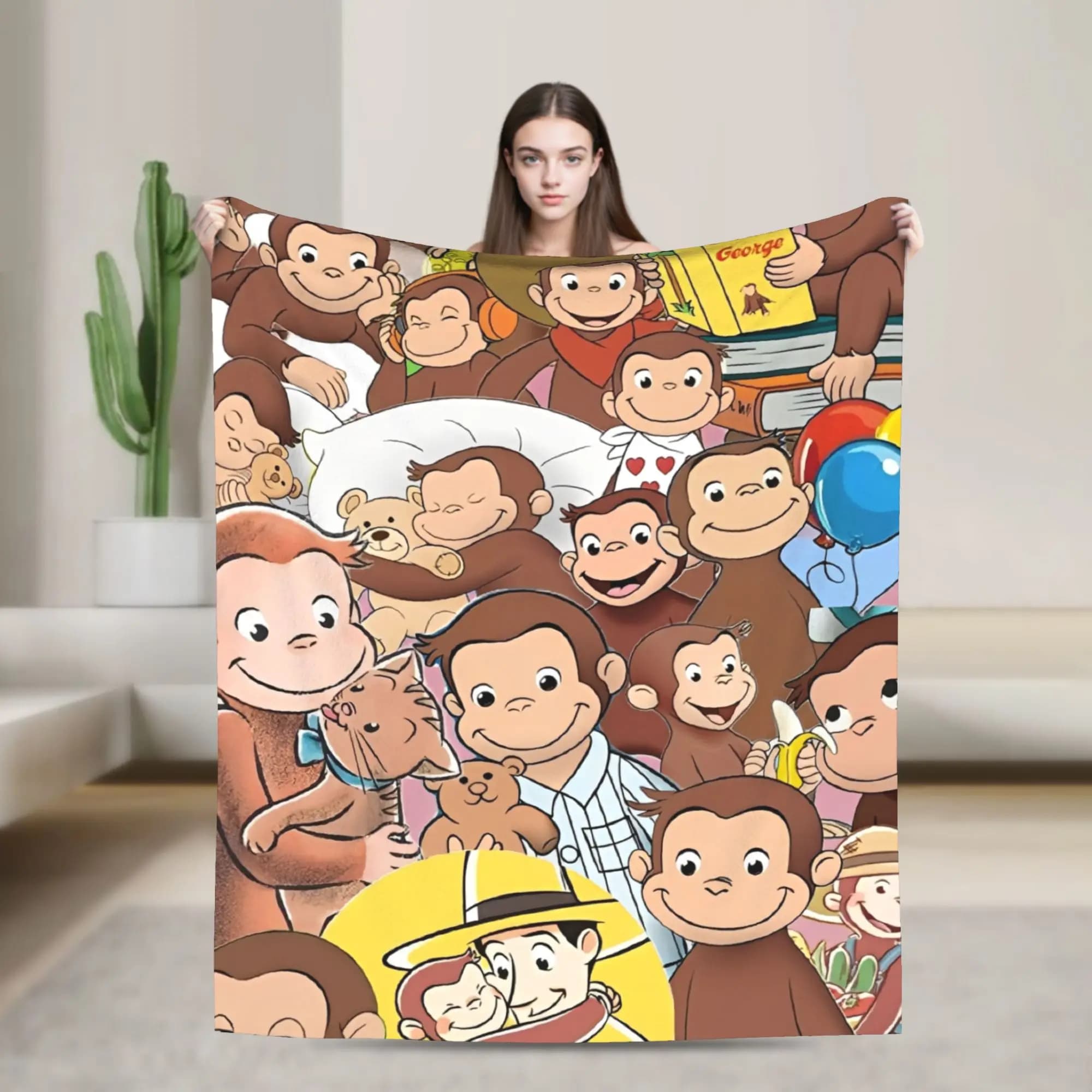 Coperta di flanella Curious George Cartoon Coperta morbida e calda per divano sedia decorativa divertente copriletto per divano letto